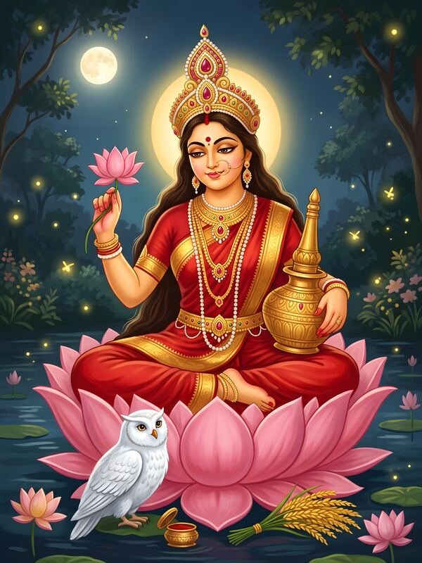 Maa Lakshmi on Lotus with Owl 11 – Ultra HD God Photo