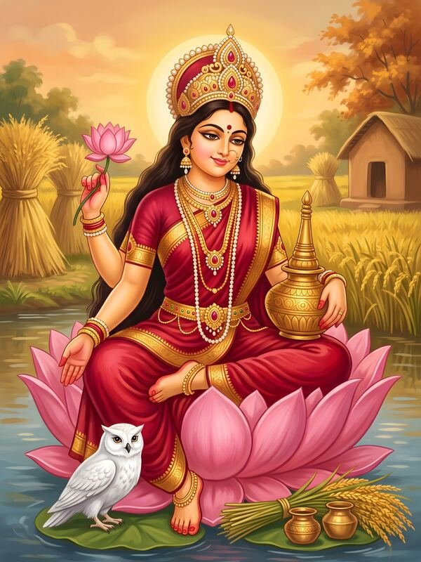 Maa Lakshmi on Lotus with Owl 19 – Ultra HD God Photo