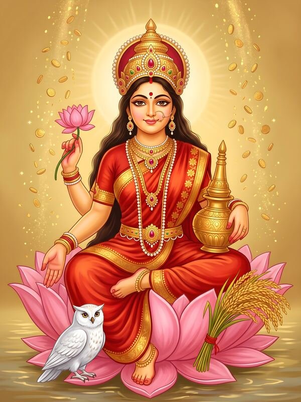Maa Lakshmi on Lotus with Owl 20 – Ultra HD God Photo