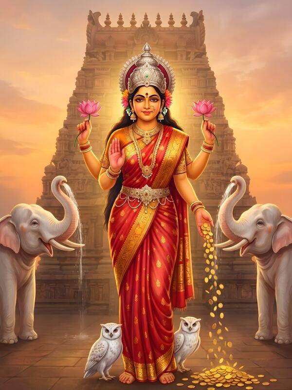 Maa Lakshmi Showering Gold Coins – Ultra HD God Photo