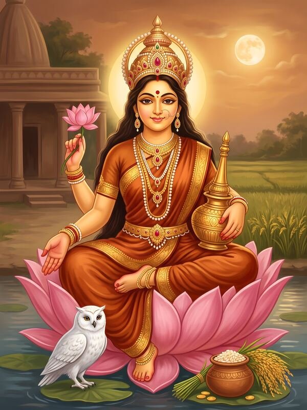 Maa Lakshmi on Lotus with Owl 22 – Ultra HD God Photo