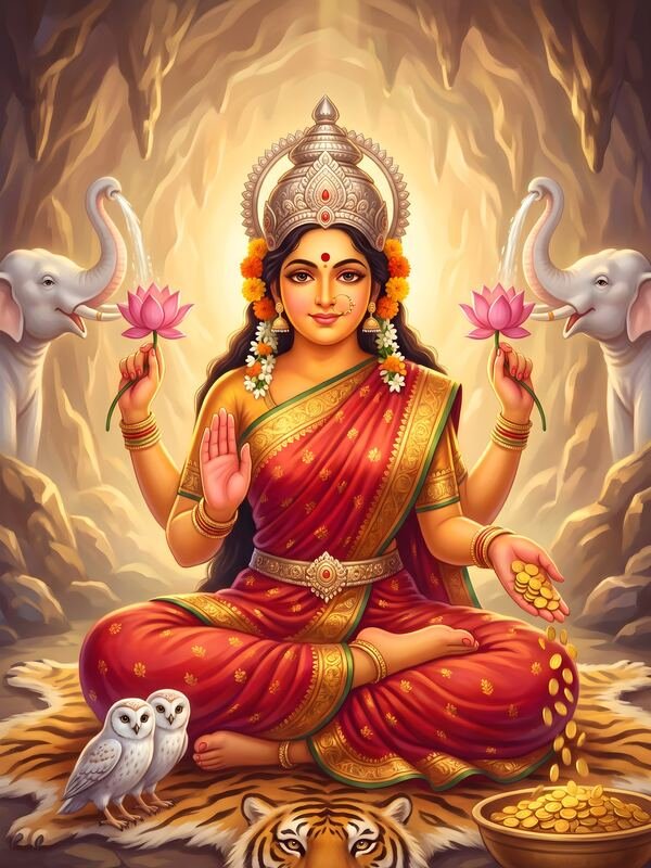 Maa Lakshmi on Lotus with Owl 24 – Ultra HD God Photo
