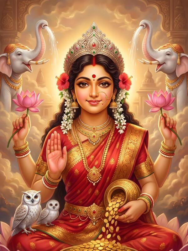 Maa Lakshmi Showering Gold Coins 02 – Ultra HD God Photo