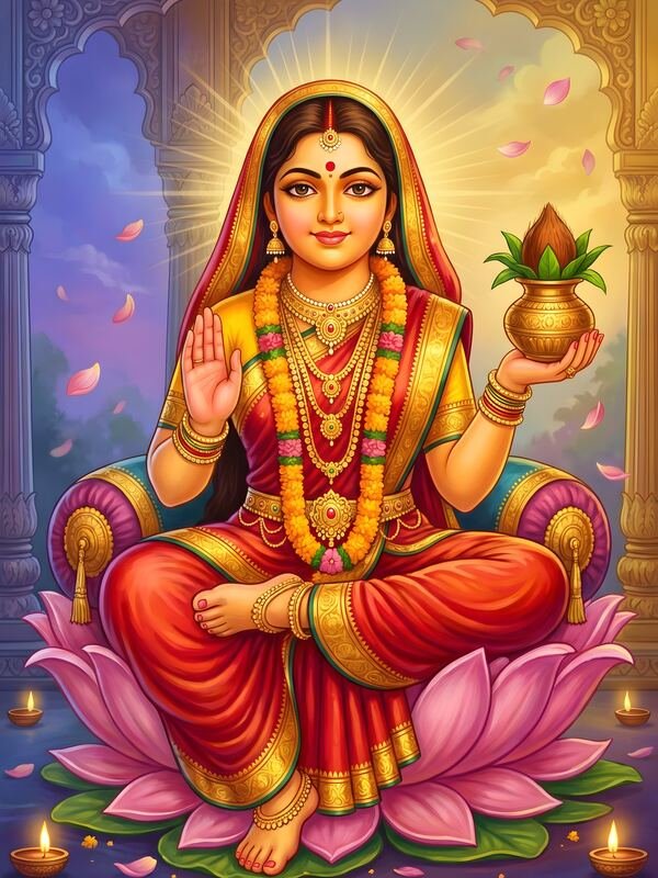 Maa Lakshmi on Lotus with Owl 27 – Ultra HD God Photo