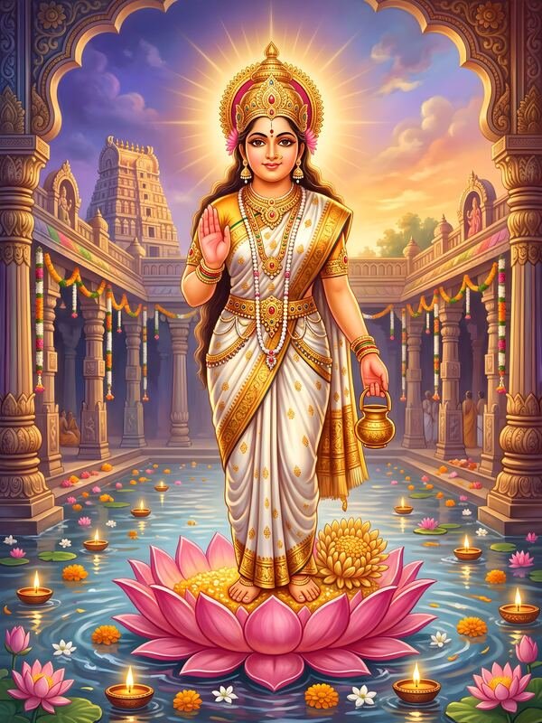 Maa Lakshmi Standing on Lotus – Ultra HD God Photo