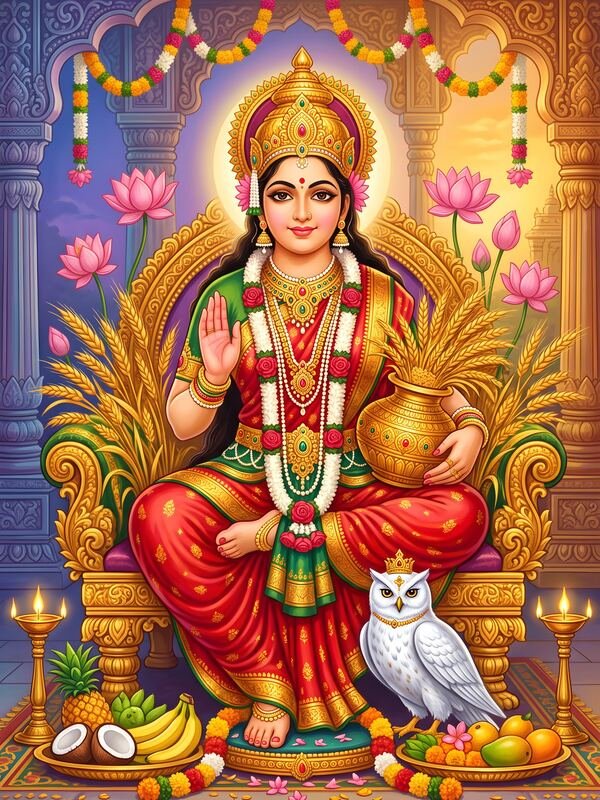 Maa Lakshmi on Golden Throne 02 – Ultra HD God Photo