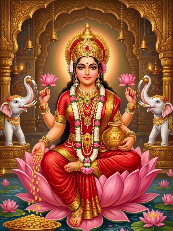 Gaja Lakshmi on Lotus with Elephants 02 – Ultra HD God Photo
