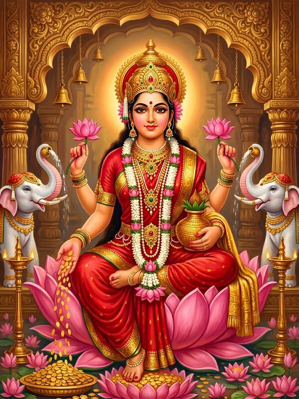 Gaja Lakshmi on Lotus with Elephants 03 – Ultra HD God Photo