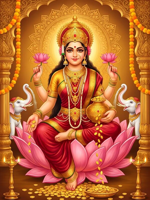 Gaja Lakshmi on Lotus with Elephants 05 – Ultra HD God Photo