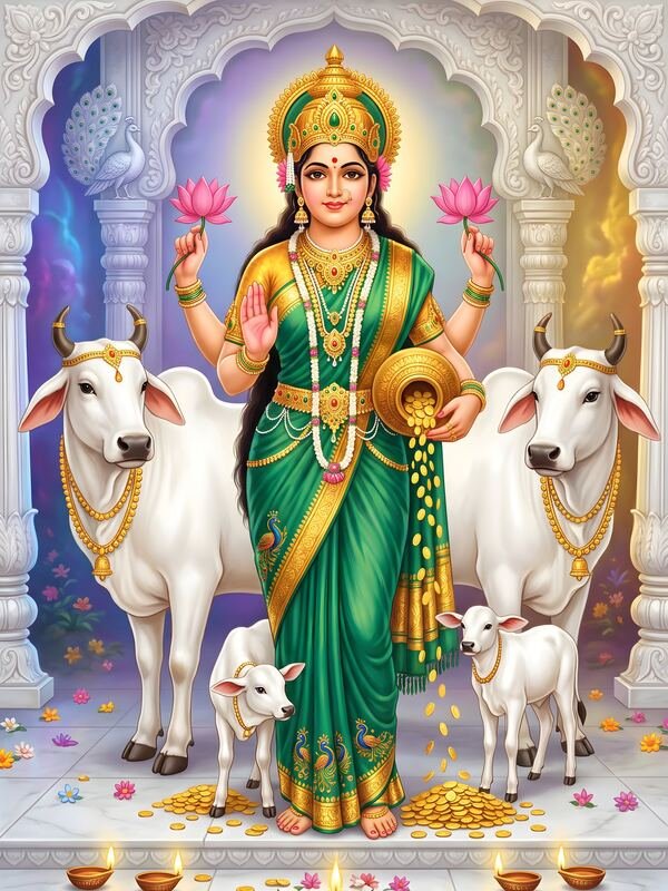 Maa Lakshmi with Kamdhenu Cows 07 – Ultra HD God Photo