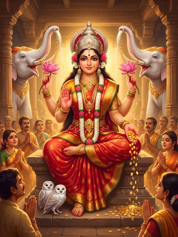 Maa Lakshmi on Lotus with Owl 33 – Ultra HD God Photo