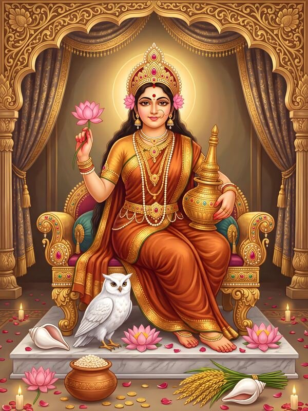 Maa Lakshmi on Lotus with Owl 38 – Ultra HD God Photo