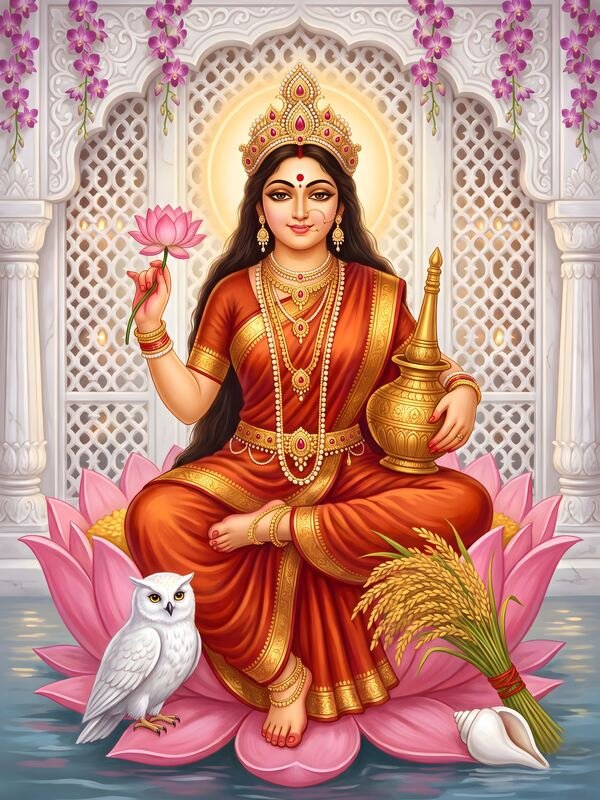 Maa Lakshmi on Lotus with Owl 42 – Ultra HD God Photo