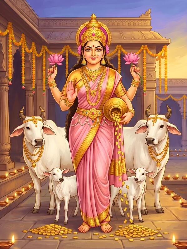 Maa Lakshmi with Kamdhenu Cows 08 – Ultra HD God Photo