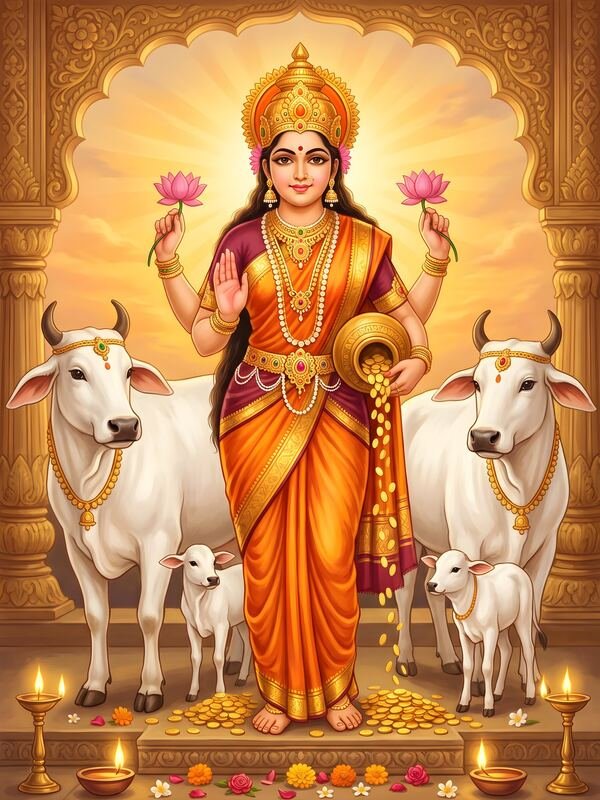 Maa Lakshmi with Kamdhenu Cows 13 – Ultra HD God Photo