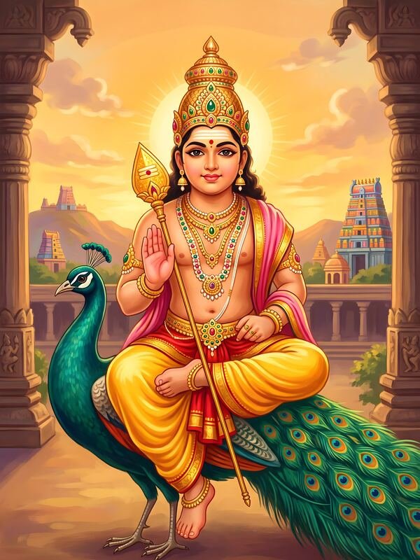 Lord Murugan with Peacock 15 – Ultra HD Devotional Art