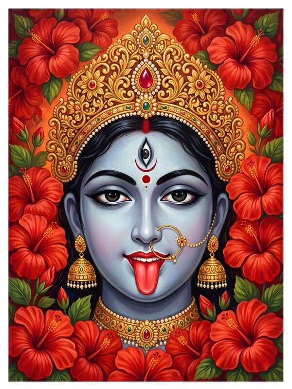 Maa Kali Face with Hibiscus Garland 03 – Ultra HD God Photo