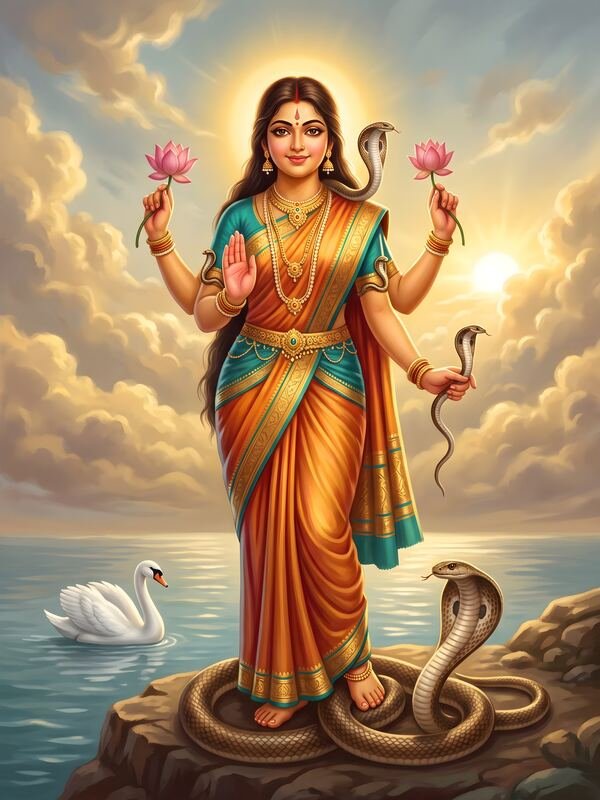 Maa Manasa Devi with Snakes and Swan 13 – Ultra HD God Photo