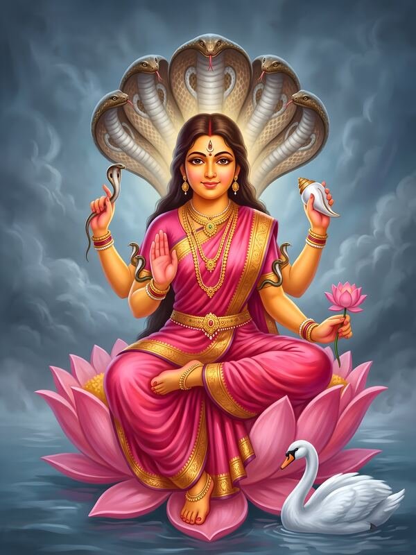 Maa Manasa Devi with Snakes and Swan 17 – Ultra HD God Photo