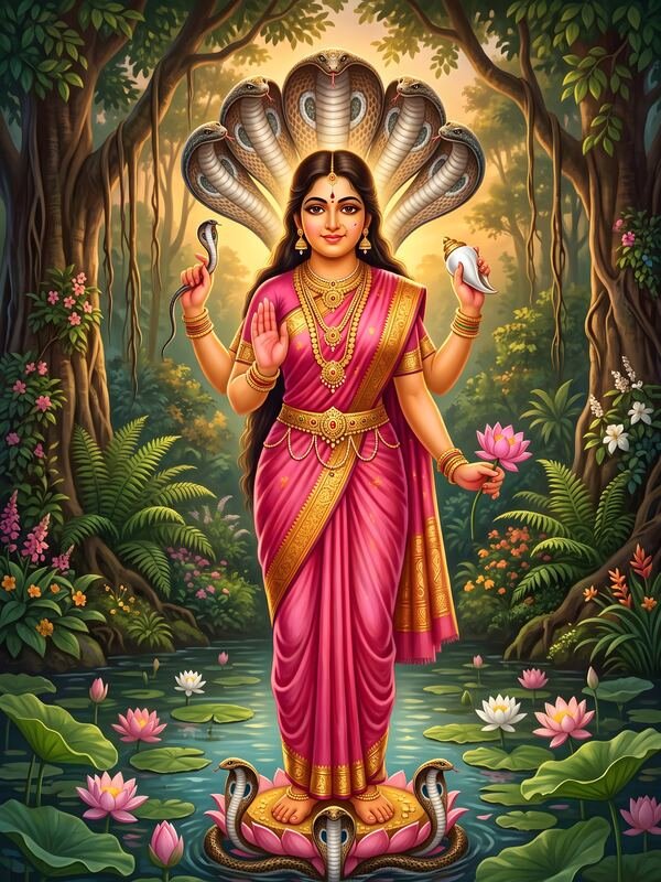 Maa Manasa Devi with Snakes and Swan 30 – Ultra HD God Photo