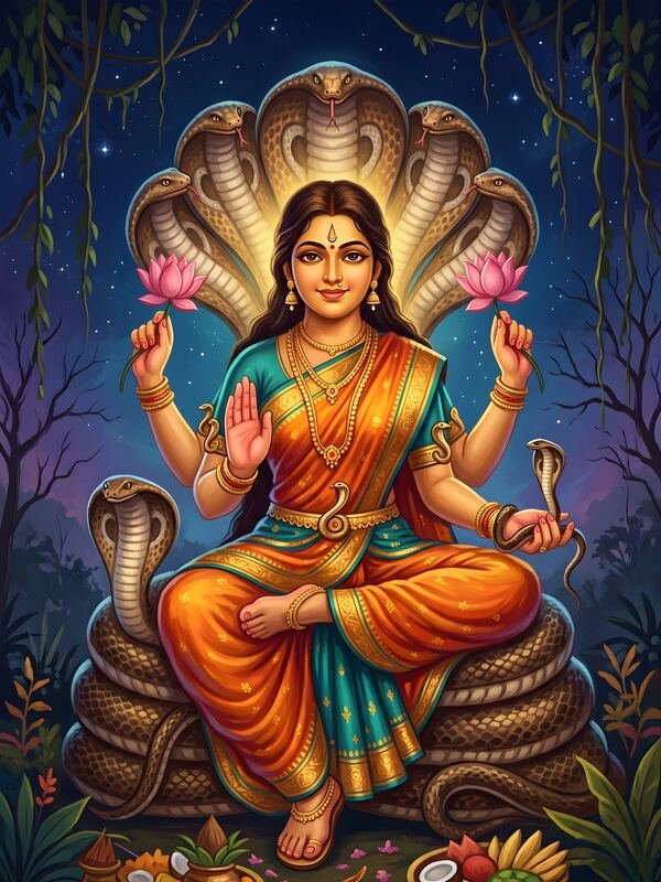 Maa Manasa Devi with Snakes and Swan 31 – Ultra HD God Photo
