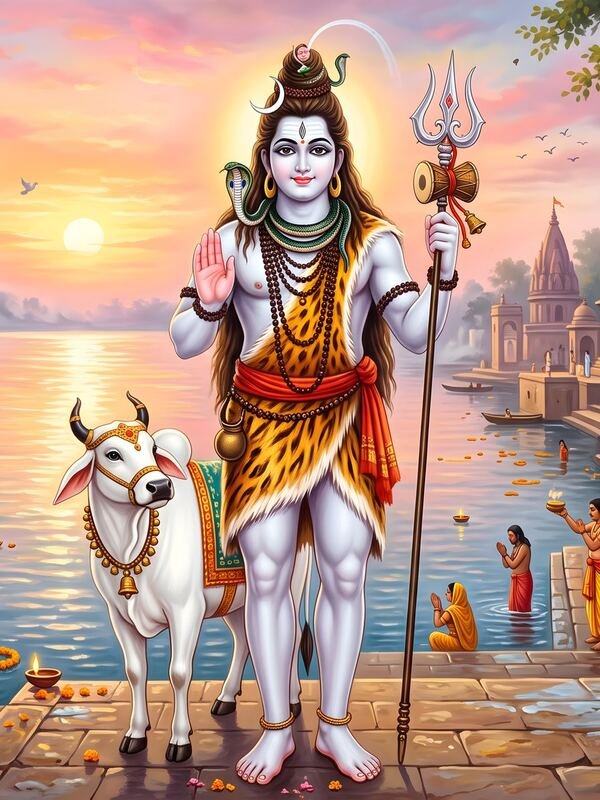 Lord Shiva at the Varanasi Ghat 02 – Ultra HD God Photo (Landscape)