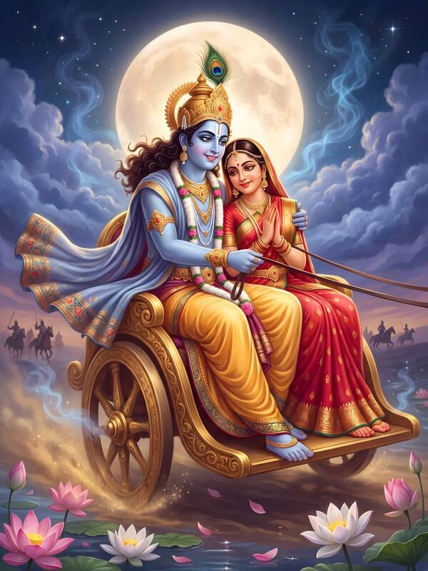 Radha Krishna on the Golden Chariot 02 – Ultra HD God Photo