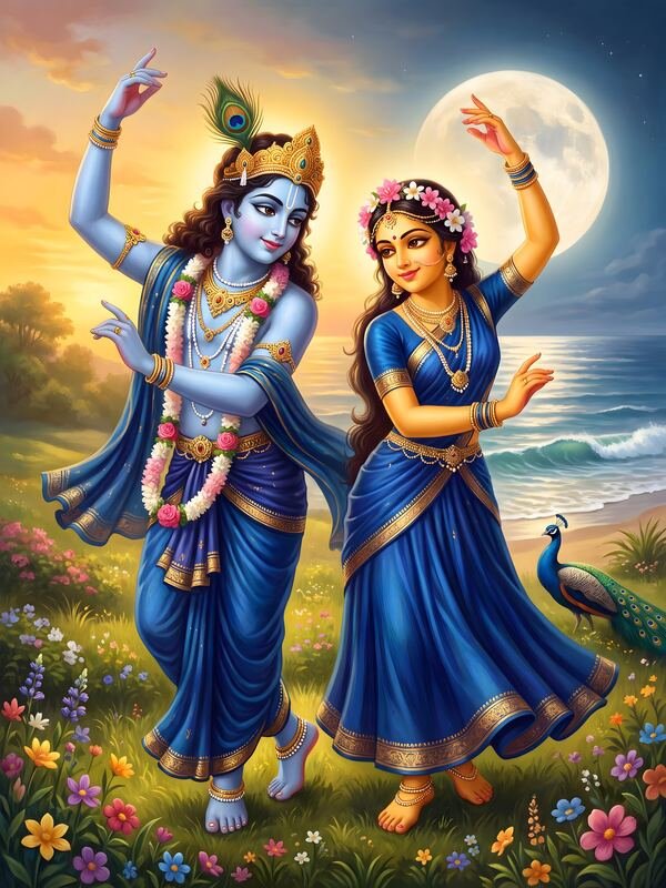 Radha Krishna Dancing under the Moon 04 – Ultra HD God Photo