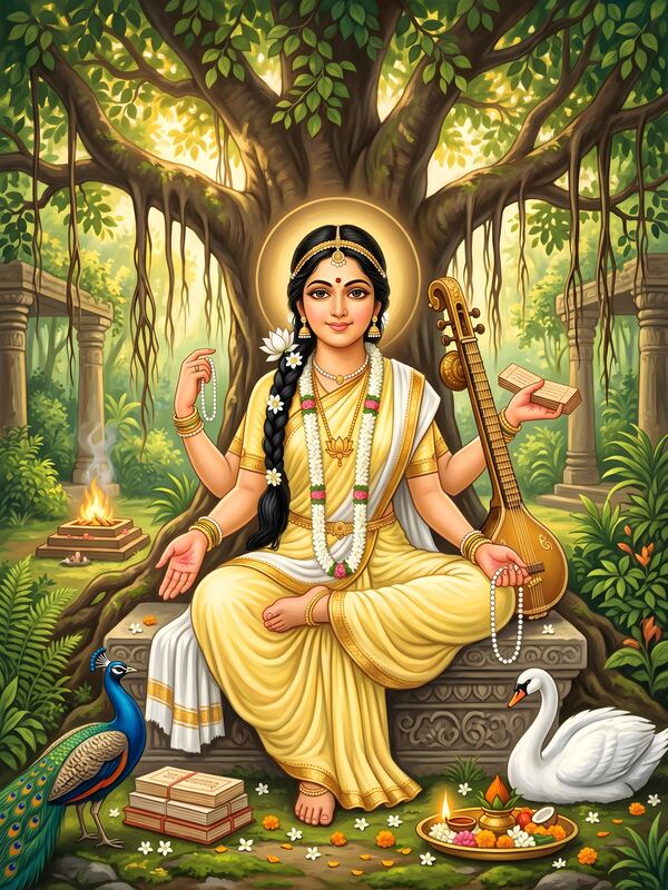 Maa Saraswati under the Banyan Tree – Ultra HD God Photo