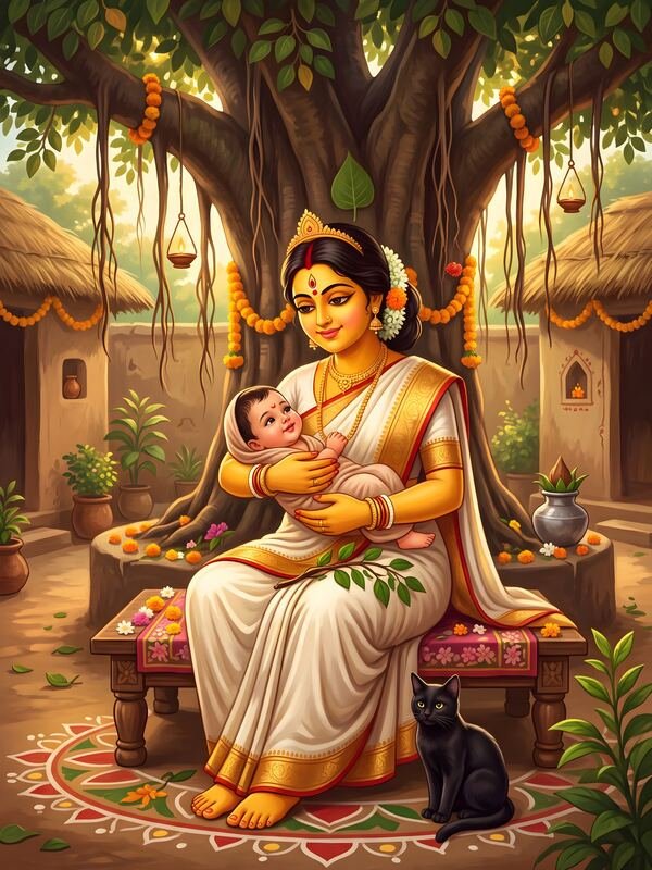 Maa Shashthi Devi with Baby 05 – Ultra HD Devotional Art