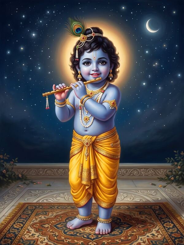 Bal Krishna Playing Flute 03 – Ultra HD God Photo