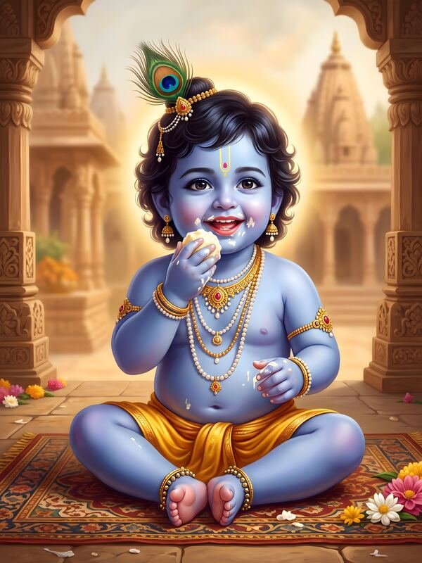 Bal Krishna Eating Makhan 09 – Ultra HD God Photo
