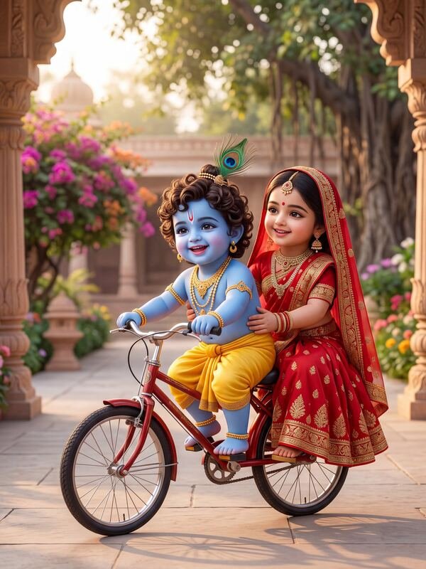 Bal Radha Krishna on a Bicycle 04 – Ultra HD God Photo