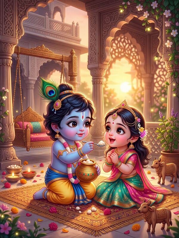 Bal Radha Krishna on the Swing 34 – Ultra HD God Photo
