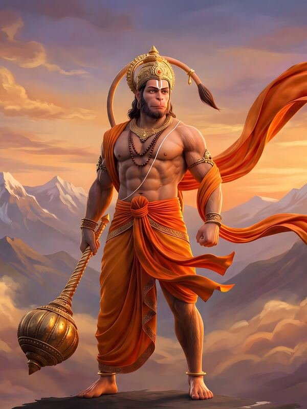 Lord Hanuman with Flowing Saffron Cloth 03 – Ultra HD God Photo (Landscape)