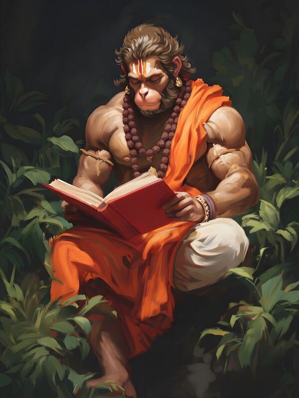 Lord Hanuman Reading Ramayan – Ultra HD God Photo