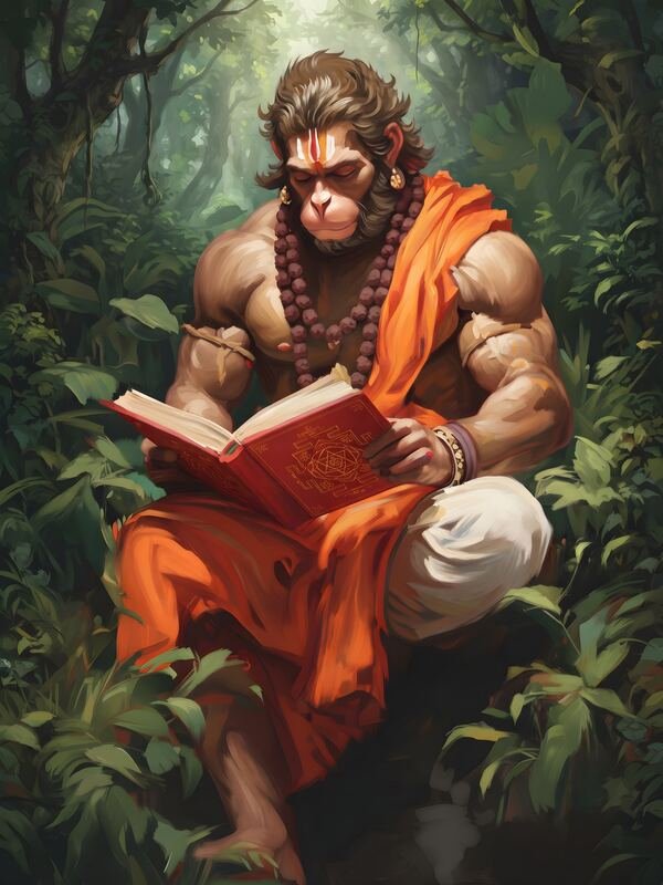 Lord Hanuman Reading Ramayan – Ultra HD God Photo