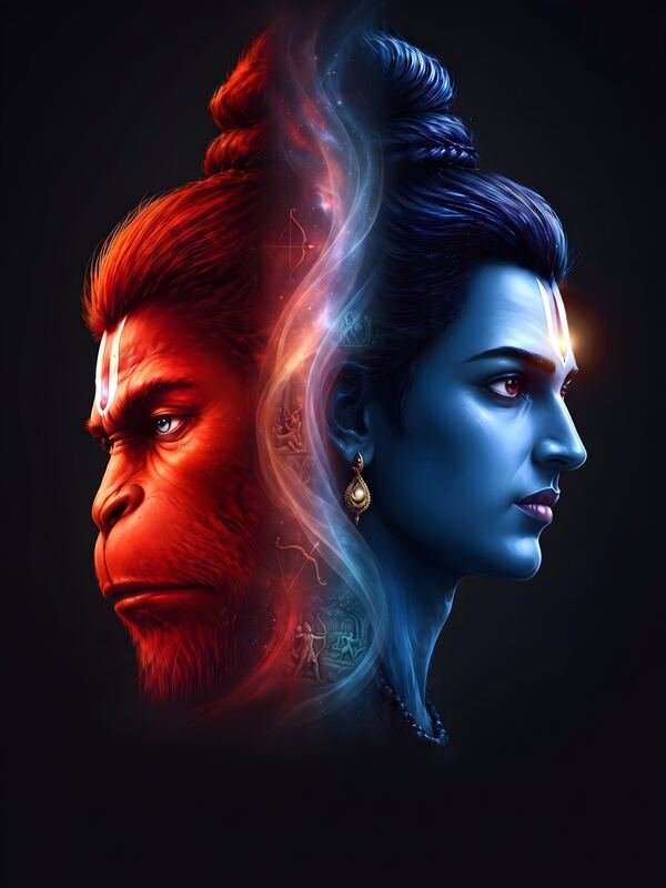 Lord Hanuman and Lord Rama Dual Face Art 05 – Ultra HD God Photo