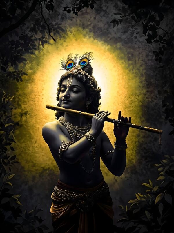 Krishna Playing Flute in Golden Light 06 – Ultra HD God Photo