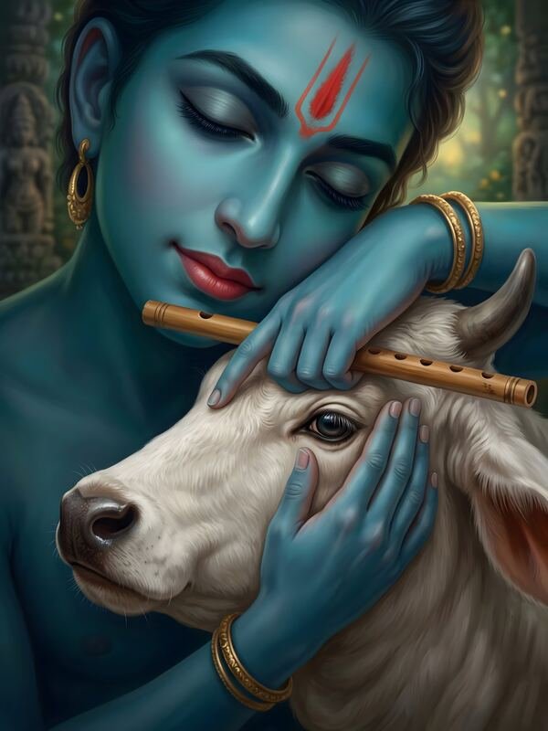 Krishna Hugging White Calf 03 – Ultra HD God Photo