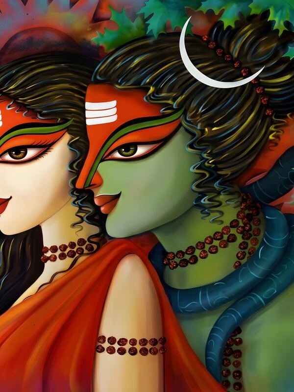 Shiv Parvati Folk Style Art 02 – Ultra HD God Photo (Landscape)