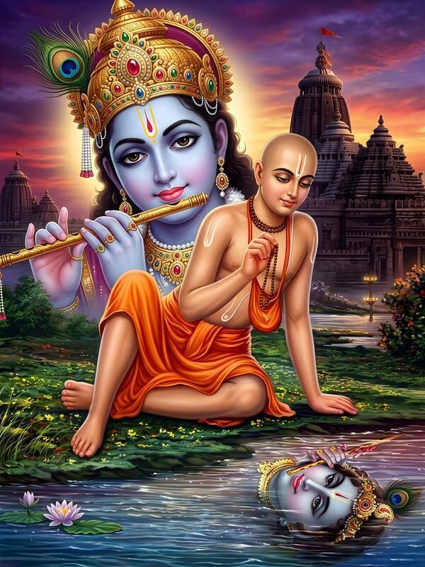 Sri Chaitanya Mahaprabhu with Krishna by the River 04 – Ultra HD God Photo