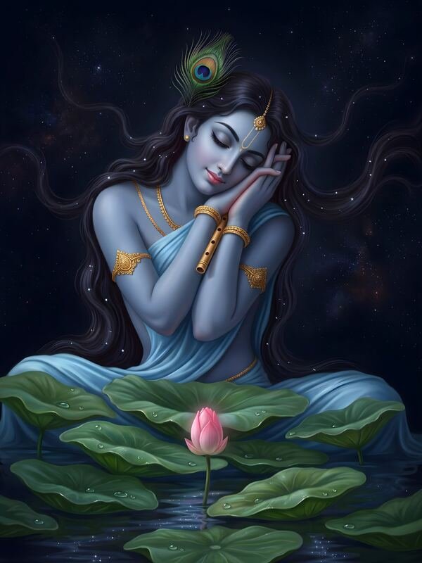 Krishna Dreamy Art in the Lotus Pond 03 – Ultra HD God Photo