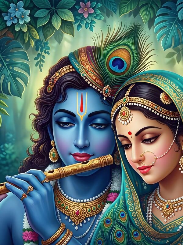 Radha Krishna with Peacock Feathers 11 – Ultra HD God Photo (Landscape)