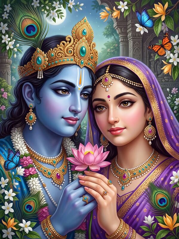 Radha Krishna by the Lotus Lake 13 – Ultra HD God Photo