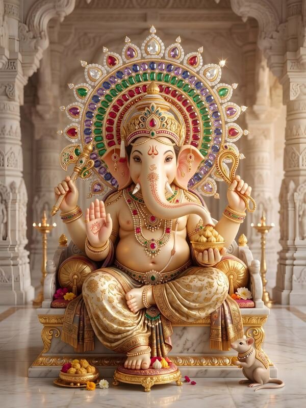 Lord Ganesh Jewelled Throne Art 28 – Ultra HD God Photo