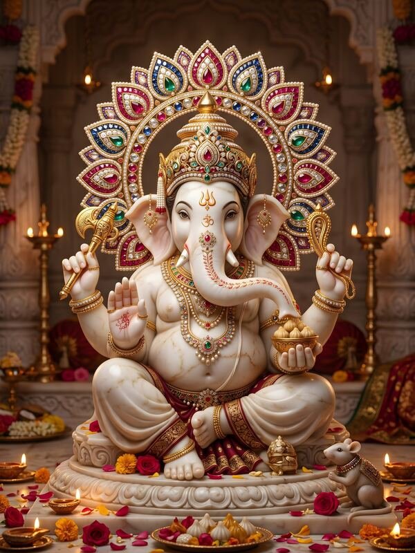 Lord Ganesh Jewelled Throne Art 48 – Ultra HD God Photo