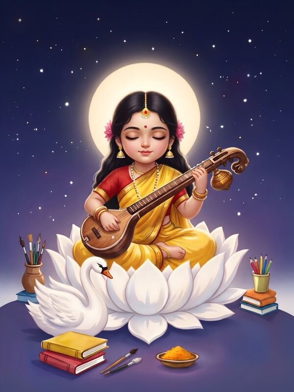 Bal Saraswati on Lotus – Ultra HD God Photo