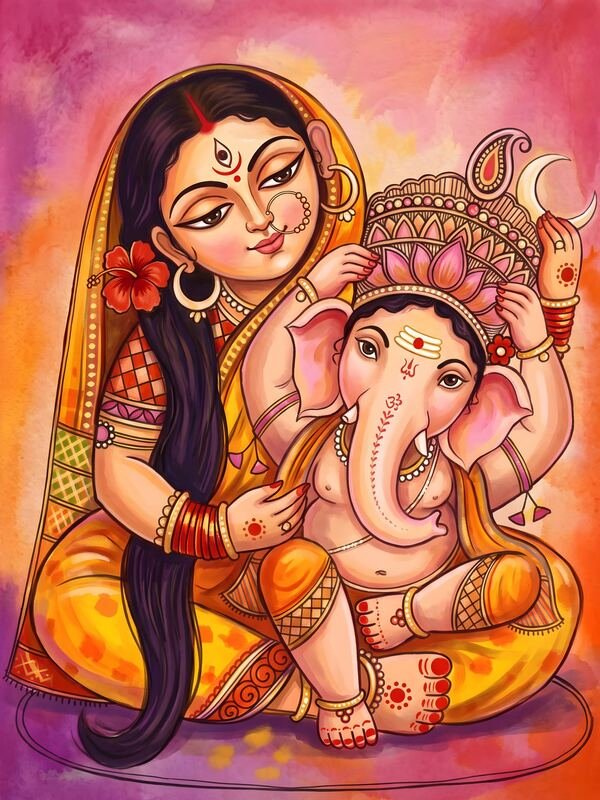Maa Parvati with Bal Ganesh – Ultra HD God Photo