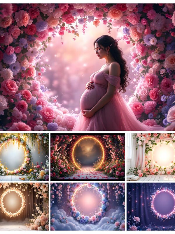 Floral Halo Rings Maternity Backdrops – 22 Digital AI Backgrounds